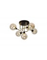 Erica Flush Ceiling, 5 Light G9, Matt Black/Antique Brass/Cognac Glass