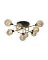 Erica Flush Ceiling, 9 Light G9, Matt Black/Antique Brass/Cognac Glass
