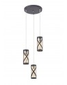 Polly 3 Light Round Pendant E14, Matt Grey/Polished Chrome/Cognac