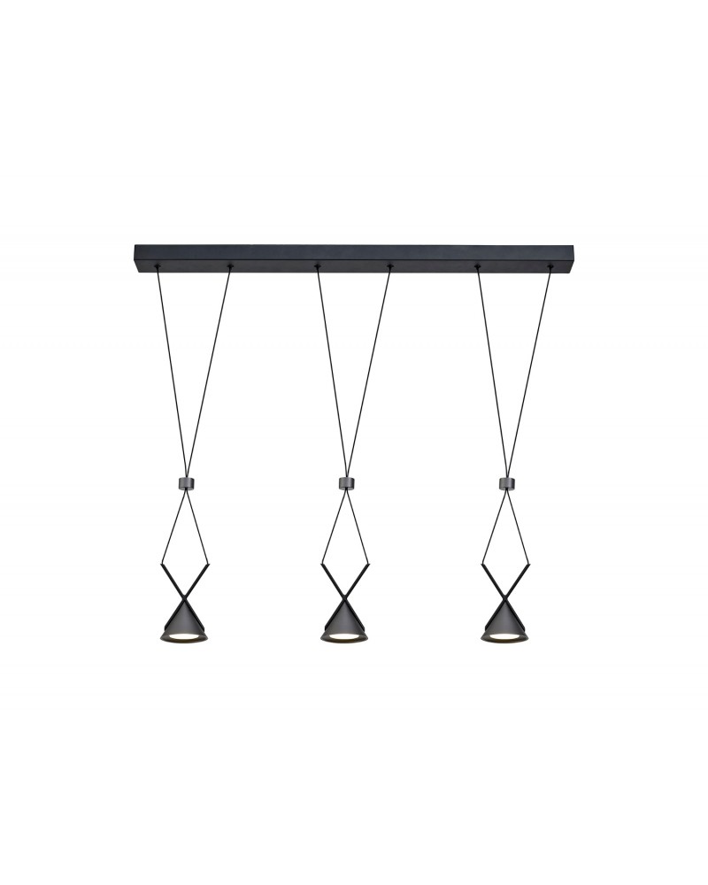 Eve Bar Pendant 3 Light, 3 x 3W LED, 3000K, 350lm, Sand Black/Grey