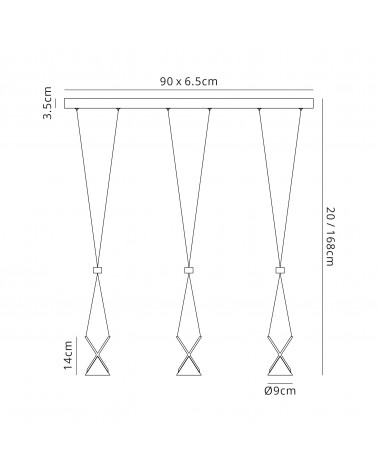 Eve Bar Pendant 3 Light, 3 x 3W LED, 3000K, 350lm, Sand Black/Grey