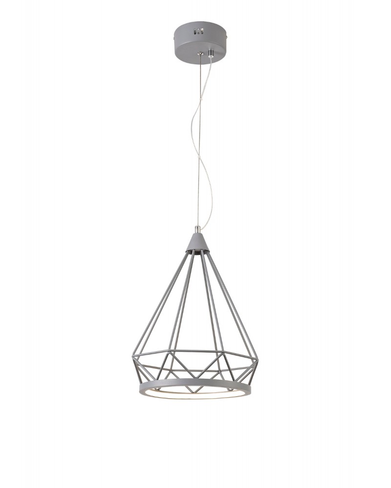 Russel Small Diamond Pendant, 8W LED, 3700K, Matt Grey, 3yrs Warranty