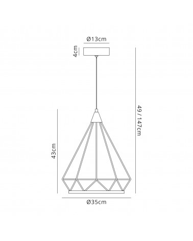 Russel Large Diamond Pendant, 10W LED, 3700K, Matt Grey, 3yrs Warranty