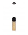 Dolly Single Tube Pendant 1 Light E27, Black/Amber Glass