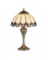 Morgan Tiffany Table Lamp, 1 x E27, Aged Antique Brass Base/Cream/Brown Glass/Clear Crystal
