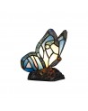 Morgan Tiffany Butterfly Table Lamp, 1 x E14, Black Base With Blue/Pink Glass With Clear Crystal