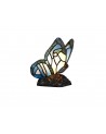 Morgan Tiffany Butterfly Table Lamp, 1 x E14, Black Base With Blue/Pink Glass With Clear Crystal