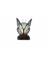 Morgan Tiffany Butterfly Table Lamp, 1 x E14, Black Base With Blue/Pink Glass With Clear Crystal
