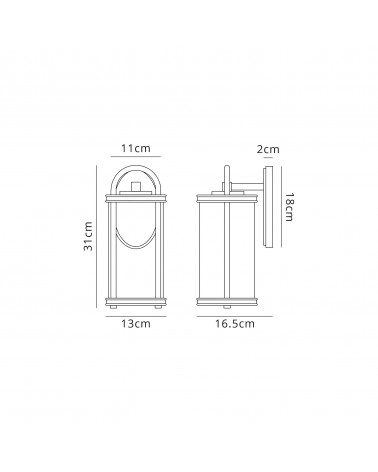 Freya Small Wall Lamp, 1 x E27, Black & Gold/Clear Glass, IP54
