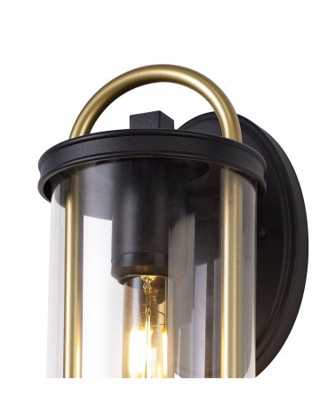 Freya Small Wall Lamp, 1 x E27, Black & Gold/Clear Glass, IP54