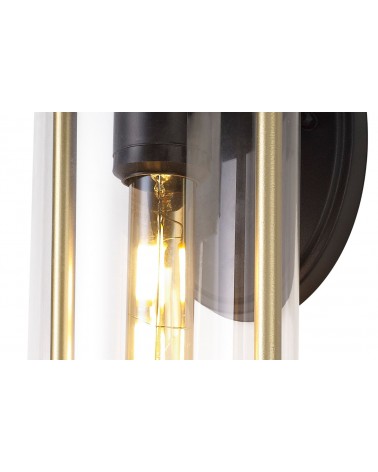 Freya Small Wall Lamp, 1 x E27, Black & Gold/Clear Glass, IP54