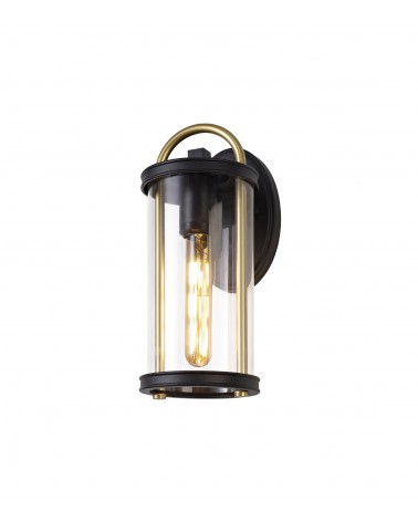 Freya Small Wall Lamp, 1 x E27, Black & Gold/Clear Glass, IP54