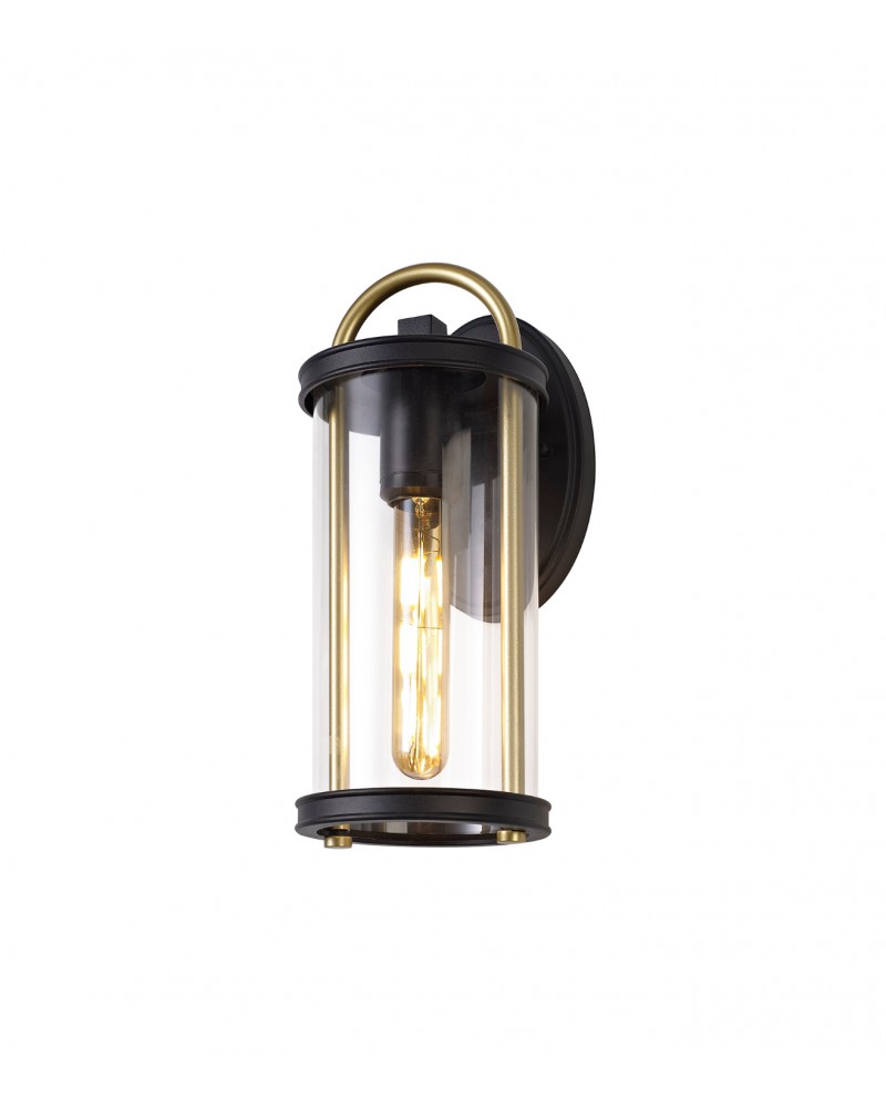 Freya Small Wall Lamp, 1 x E27, Black & Gold/Clear Glass, IP54