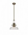 Francis 1 Light Pendant E27 With 30cm Flat Round Glass Shade, Antique Brass/Clear