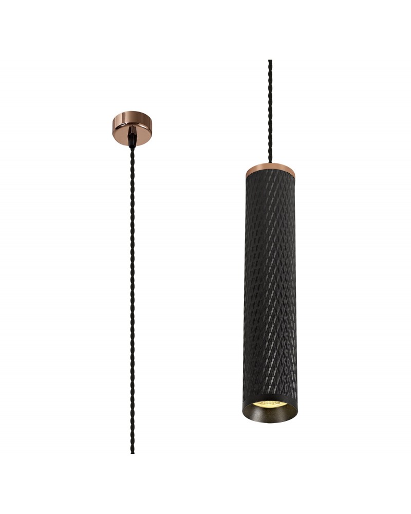 Megan 1 Light 30cm Pendant Light GU10, Rose Gold/Sand Black