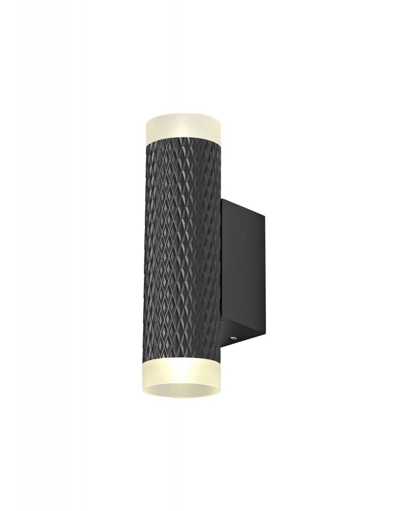 Megan 2 Light Wall Lamp GU10, Sand Black/Acrylic Rings