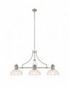 Francis Linear Pendant With 30cm Flat Round Patterned Shade, 3 x E27, Polished Nickel/Clear Glass
