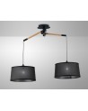 Mantra Nordica Linear Pendant With Black Shade 2 Light E27, Matt Black/Beech With Black Shades