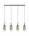Georgie Linear 4 Light Pendant E27 With 16cm Cylinder Glass, Smoked/Clear Black Chrome/Matt Black