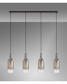 Georgie Linear 4 Light Pendant E27 With 16cm Cylinder Glass, Smoked/Clear Black Chrome/Matt Black
