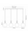Georgie Linear 4 Light Pendant E27 With 30cm Globe Glass, Smoked/Clear Black Chrome/Matt Black