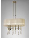 Mantra Tiffany Pendant 6+6 Light E27+G9 Oval, Antique Brass With Soft Bronze Shade & Clear Crystal