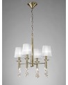 Mantra Tiffany Pendant 4+4 Light E14+G9, Antique Brass With White Shades & Clear Crystal