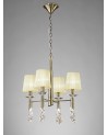 Mantra Tiffany Pendant 4+4 Light E14+G9, Antique Brass With Cream Shades & Clear Crystal