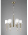 Mantra Tiffany Pendant 6+6 Light E14+G9, Antique Brass With White Shades & Clear Crystal