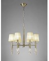 Mantra Tiffany Pendant 6+6 Light E14+G9, Antique Brass With Cream Shades & Clear Crystal