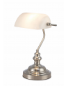 Morgan Bankers Table Lamp 1 Light E27 Satin Nickel/White Glass