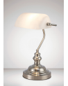 Morgan Bankers Table Lamp 1 Light E27 Satin Nickel/White Glass