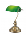 Morgan Bankers Table Lamp 1 Light E27 Antique Brass/Green Glass