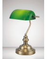 Morgan Bankers Table Lamp 1 Light E27 Antique Brass/Green Glass