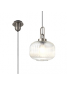 Georgie 1 Light Pendant E27 30cm Pumpkin Shaped Ribbed Glass, Clear Antique Silver/Black