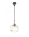 Georgie 1 Light Pendant E27 30cm Pumpkin Shaped Ribbed Glass, Clear Antique Silver/Black