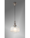 Georgie 1 Light Pendant E27 30cm Pumpkin Shaped Ribbed Glass, Clear Antique Silver/Black