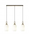 Georgie Linear 3 Light Pendant E27 With 20cm Tubular Ribbed Glass, Opal Brass Gold/Matt Black