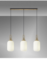 Georgie Linear 3 Light Pendant E27 With 20cm Tubular Ribbed Glass, Opal Brass Gold/Matt Black