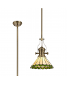 Francis/Neus 1 Light Pendant E27 With 30cm Tiffany Shade, Antique Brass/Green/Cream/Crystal