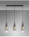 Georgie Linear 3 Light Pendant E27 With 16cm Cylinder Glass, Smoked/Clear Black Chrome/Matt Black