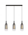 Georgie Linear 3 Light Pendant E27 With 16cm Cylinder Glass, Smoked/Clear Black Chrome/Matt Black