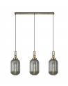 Georgie Linear 3 Light Pendant E27 With 20cm Tubular Ribbed Glass, Smoked Brass Gold/Matt Black