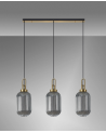 Georgie Linear 3 Light Pendant E27 With 20cm Tubular Ribbed Glass, Smoked Brass Gold/Matt Black