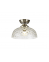 Wisp 1 Light Flush Ceiling E27 With Flat Round 30cm Glass Shade Antique Brass/Clear
