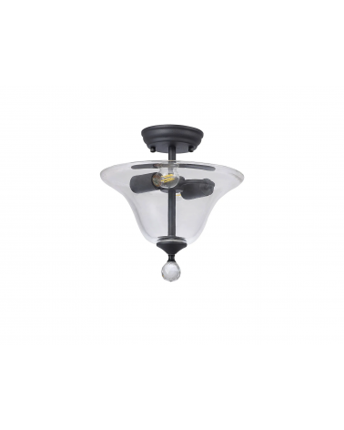 Wisp 2 Light Semi Flush Ceiling E27 With Smooth Bell 30cm Glass Shade Graphite/Clear