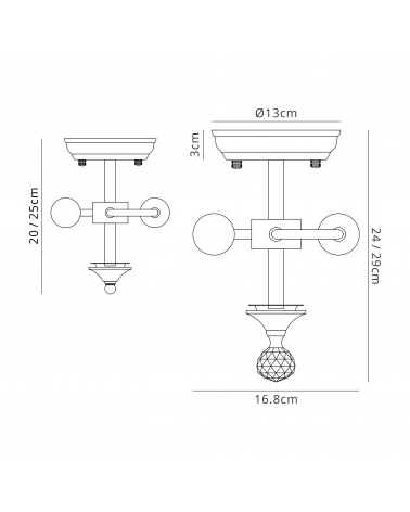 Wisp 2 Light Semi Flush Ceiling E27 With Smooth Bell 30cm Glass Shade Graphite/Clear