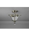 Wisp 2 Light Semi Flush Ceiling E27 With Smooth Bell 30cm Glass Shade Satin Nickel/Clear