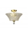 Wisp 2 Light Semi Flush Ceiling E27 With Round 38cm Patterned Glass Shade Satin Gold/Clear