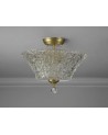 Wisp 2 Light Semi Flush Ceiling E27 With Round 38cm Patterned Glass Shade Satin Gold/Clear